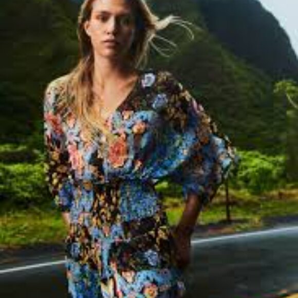 Zara Romper Large Multicolor Patchwork Print Flowy Floral Romper Smock Boho NWT - Picture 2 of 12